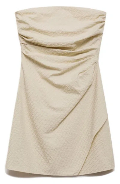 Mango Stripe Drape Strapless Minidress In Ecru