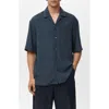 Mango Stripe Embroidered Camp Shirt In Blue