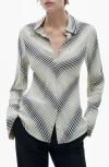 Mango Stripe Flare Sleeve Button-up Shirt In Off White