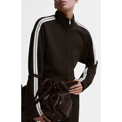 Mango Stripe Front Zip Jacket In Brown