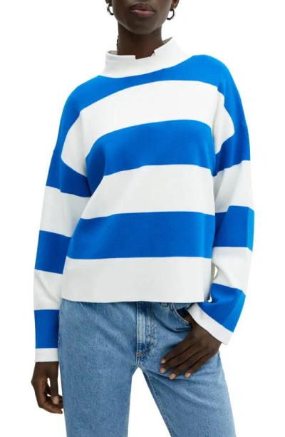 Mango Stripe Funnel Neck Sweater In Vibrant Blue