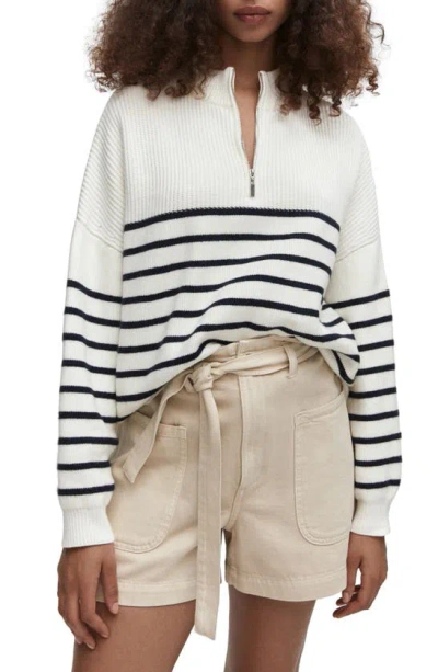Mango Stripe Half-zip Sweater In Navy