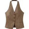 Mango Stripe Halter Vest In Brown