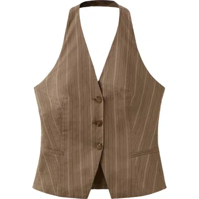 Mango Stripe Halter Vest In Brown