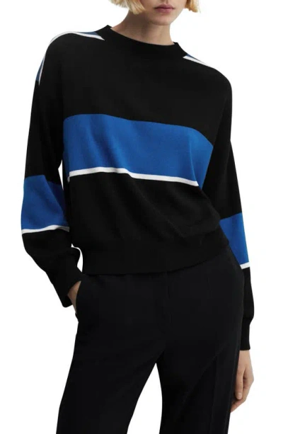 Mango Stripe High Neck Sweater In Blue