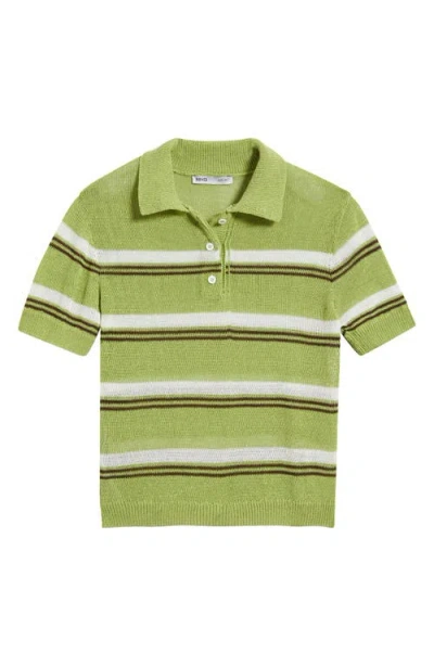 Mango Stripe Jersey Polo Sweater In Green