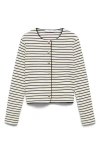 Mango Stripe Knit Cardigan In White