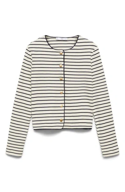 Mango Stripe Knit Cardigan In Sand