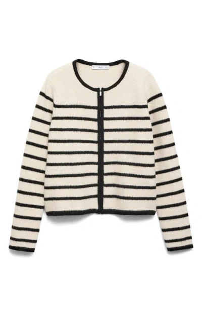 Mango Women's Striped Knitted Jacket In Ecru