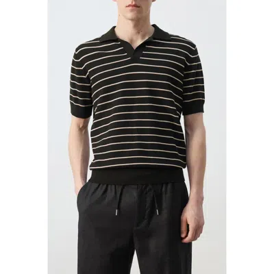 Mango Knitted Striped Poloshirt In Black