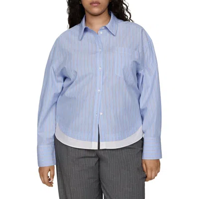 Mango Stripe Layered Button-up Shirt In Sky Blue