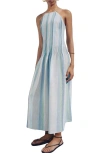 Mango Striped Linen Dress Blue In Blue