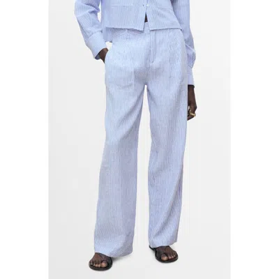 Mango Stripe Linen Blend Pants In Blue