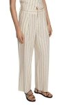 Mango Stripe Linen Blend Pants In Ecru