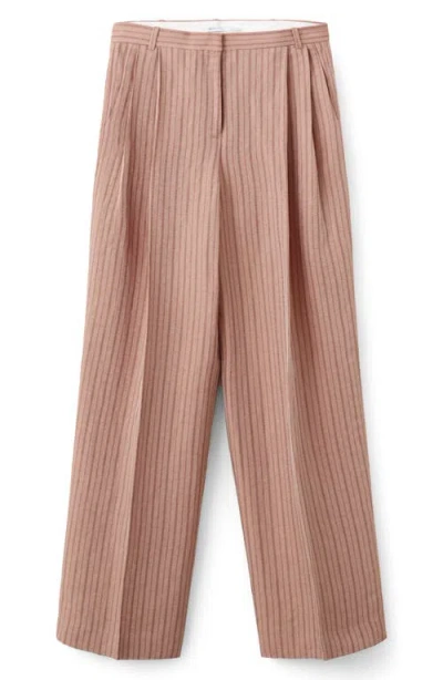 Mango Stripe Linen Blend Suit Pants In Pink