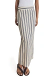 Mango Stripe Linen Midi Skirt In Brown