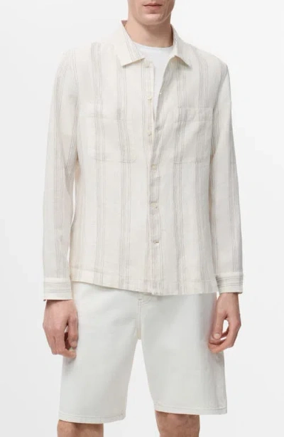 MANGO MANGO STRIPE LINEN OVERSHIRT