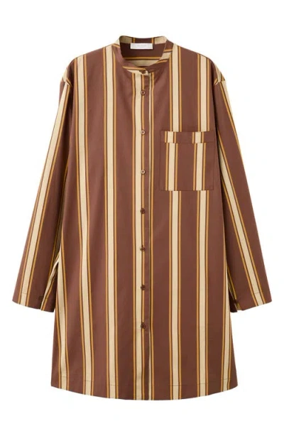 Mango Stripe Long Sleeve Cotton Nightgown In Brown