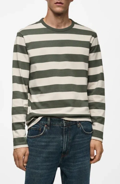 Mango Stripe Long Sleeve Cotton T-shirt In Forest Green