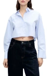 Mango Stripe Long Sleeve Crop Poplin Button-up Shirt In Blue