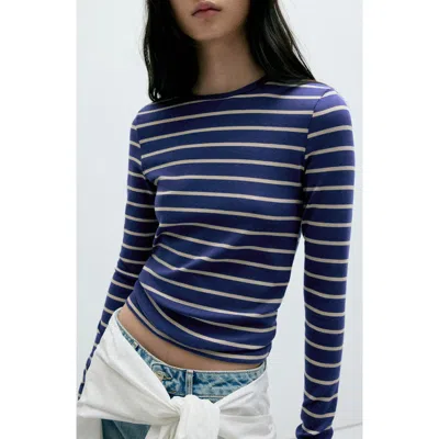 Mango Stripe Long Sleeve Jersey T-shirt In Blue