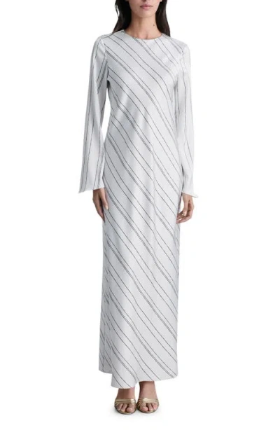 Mango Stripe Long Sleeve Satin Maxi Dress In White