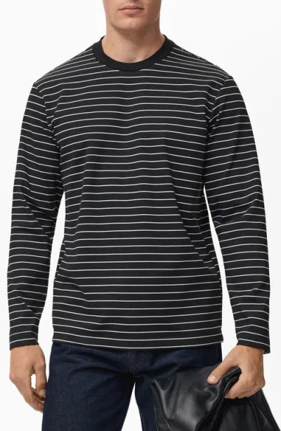 Mango Stripe Long Sleeve T-shirt In Black