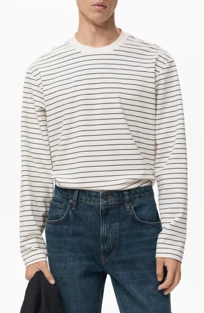 Mango Stripe Long Sleeve T-shirt In White