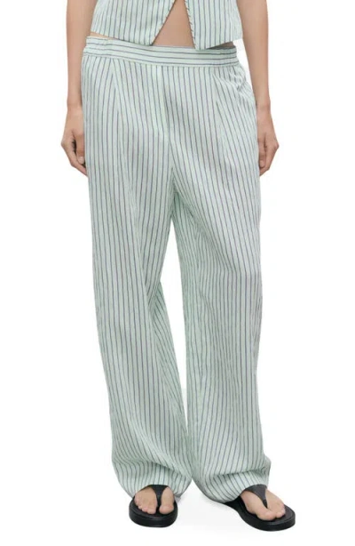 Mango Stripe Low Rise Straight Leg Jeans In Green
