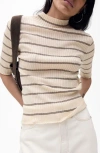 Mango Stripe Mock Neck Rib Sweater