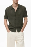 Mango Stripe Open Stitch Button-up Shirt In Green