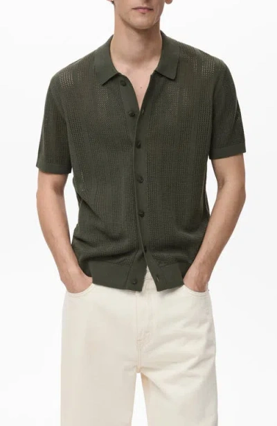 Mango Stripe Open Stitch Button-up Shirt In Green