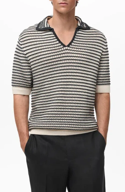 MANGO MANGO STRIPE OPEN STITCH COTTON POLO