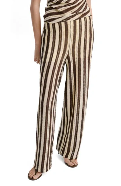 Mango Stripe Open Stitch Knit Pants In Brown