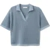 Mango Stripe Open Stitch Polo In Blue
