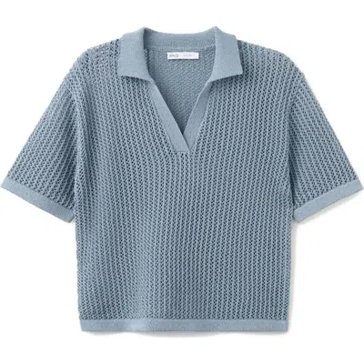 Mango Stripe Open Stitch Polo In Purple