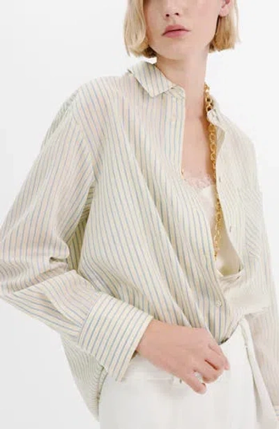 Mango Stripe Oversize Button-up Shirt In Yellow