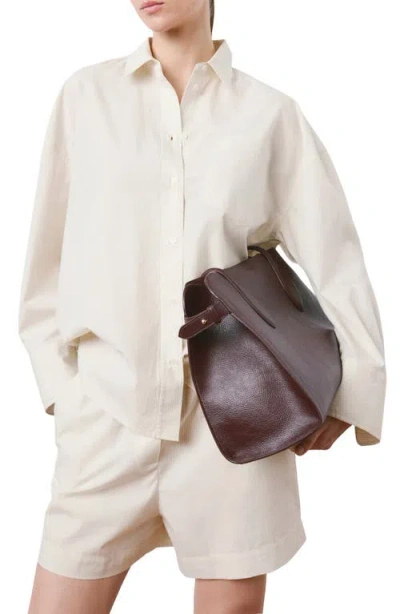 Mango Stripe Oversize Cotton Button-up Shirt In Sand