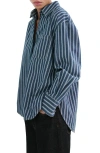 Mango Stripe Oversize Denim Shirt In Blue