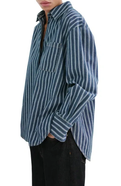 Mango Stripe Oversize Denim Shirt In Blue