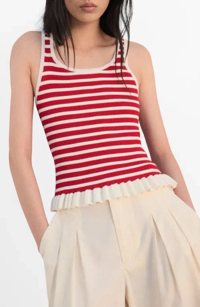 Mango Stripe Pleat Hem Rib Tank In Red