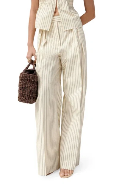 Mango Stripe Pleate Straight Leg Pants In Yellow