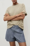 Mango Stripe Pleated Denim Shorts In Blue