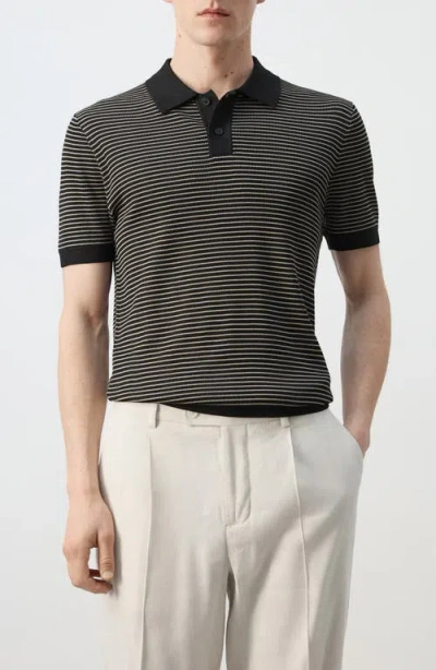 Mango Stripe Polo In Black