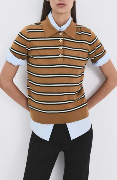 Mango Stripe Polo Sweater In Brown