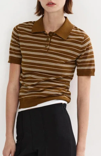 Mango Stripe Polo Sweater In Brown