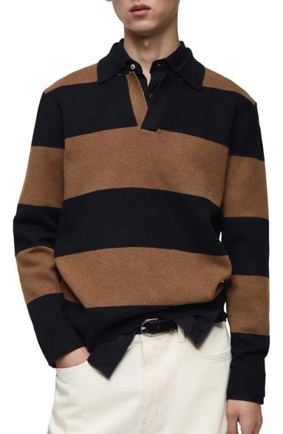 Mango Stripe Polo Sweater In Dark Navy