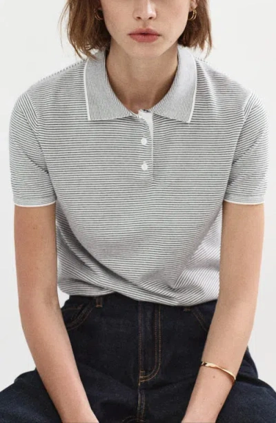 Mango Stripe Polo Sweater In Gray