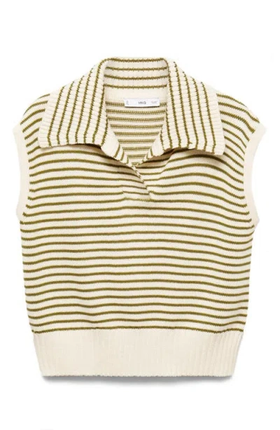 Mango Stripe Polo Sweater Vest In Ecru