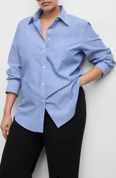 Mango Stripe Poplin Button-up Shirt In Blue
